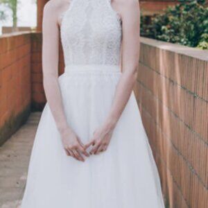 NWT Cocomelody Wedding Dress Halter A Line Brush Train Lace